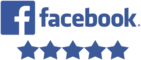 Facebook logo with five blue stars